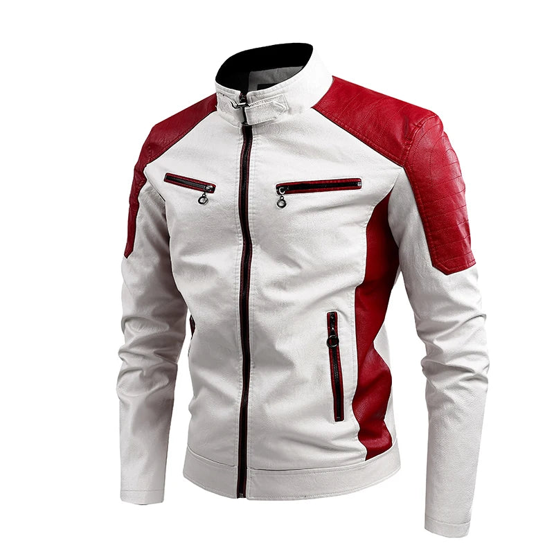 Men's Casual Motorcycle Jacket - Fashionable Black, Small Stand Collar, Long Sleeve Zipper, Multi Pockets, Comfortable Polyester