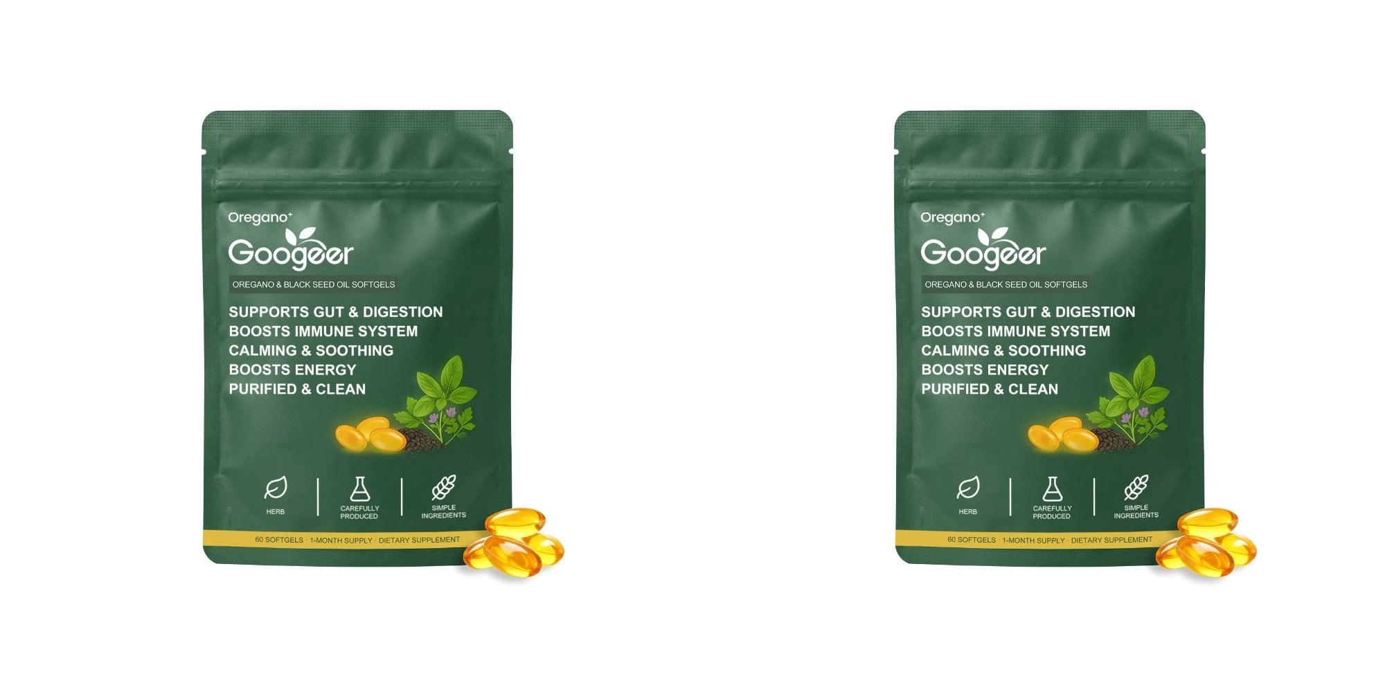 Oregano Black Seed Oil Softgels 60pcs Herbal Supplement for Gut Digestion Immune Energy Support Clean Wellness Formula