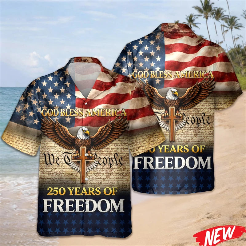 America 250 Years of Freedom Hawaiian Shirt Celebrating 250th Anniversary United States Short Sleeve 2026 New Lapel Shirts