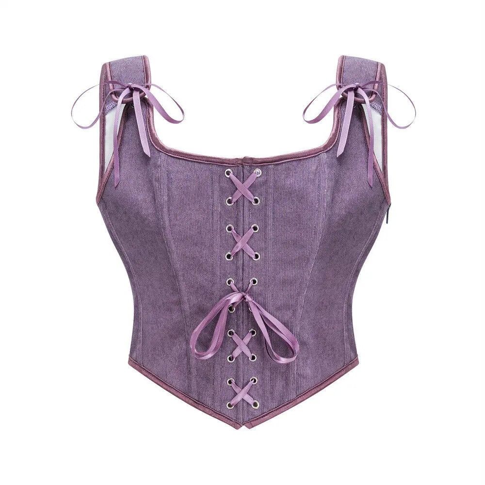 Women Renaissance Corset Front Lace Up U Back Bodice Corsets Victorian Bustier