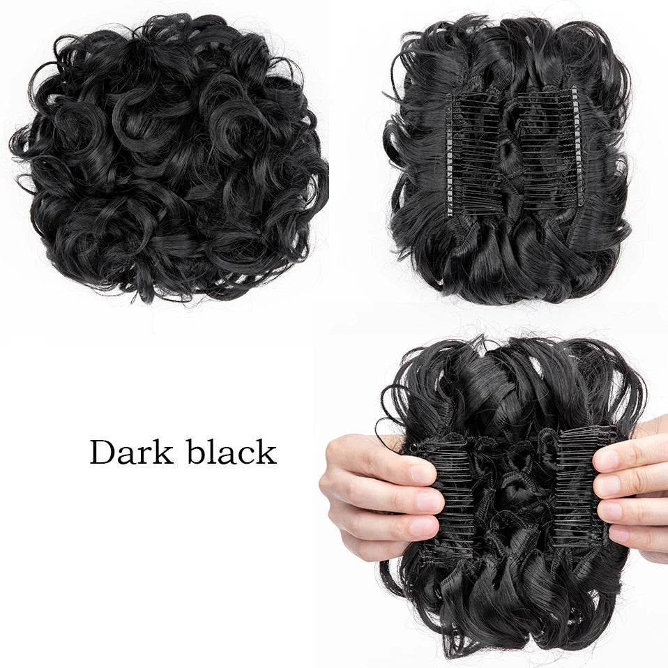 S-noilite Synthetic LARGE Comb Clip In Curly Hair Extension Chignon Hair Pieces Women Updo Cover Hairpiece Extension Hair Bun