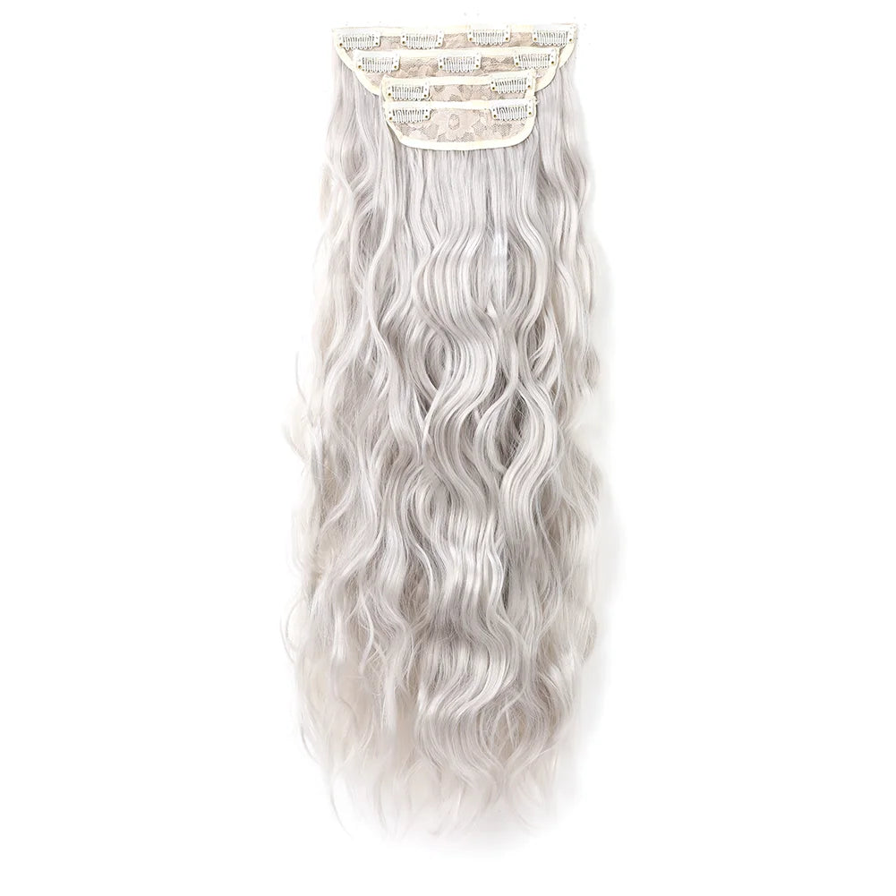 4Pcs/Set 16/20/24 Inch Synthetic Hair Clip In Long Wavy Thick Double Weft  Hair Extensions Hairpieces For Women