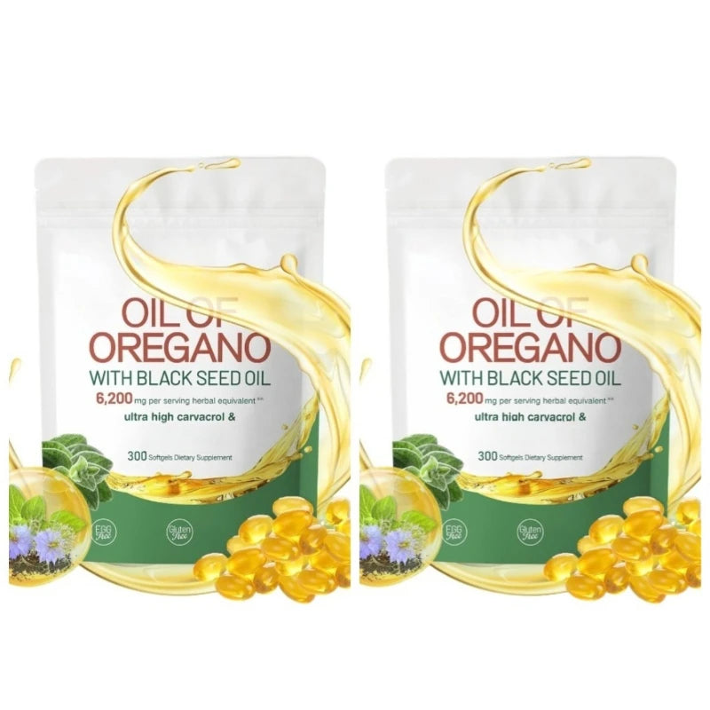 Oil of Oregano with Black Seed Balanced Capsules Organic Softgels Carvacrol Thymoquinone Dietary Supplement for Wellness