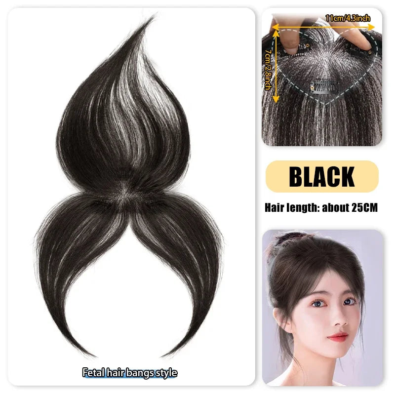 25cm 100% Human Hair Women's Natural Forehead Whitening Hair Enhancement Head Curtain 3D Bangs Increase Hair Volume