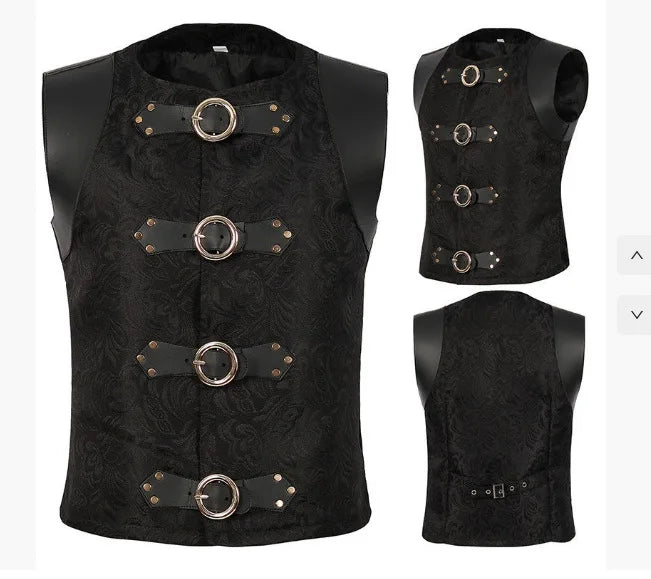 Medieval Men's Gothic Jackets Vintage Jacquard Waistcoats Steampunk Cosplay Costumes Double Breasted Slim Tuxedo Vests Tops Male