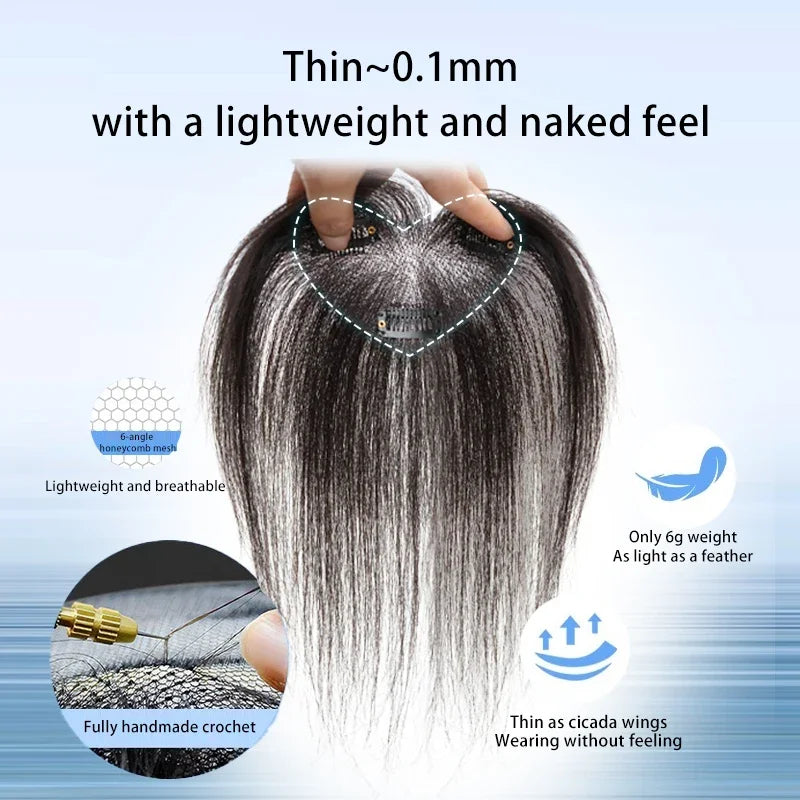 25cm 100% Human Hair Women's Natural Forehead Whitening Hair Enhancement Head Curtain 3D Bangs Increase Hair Volume