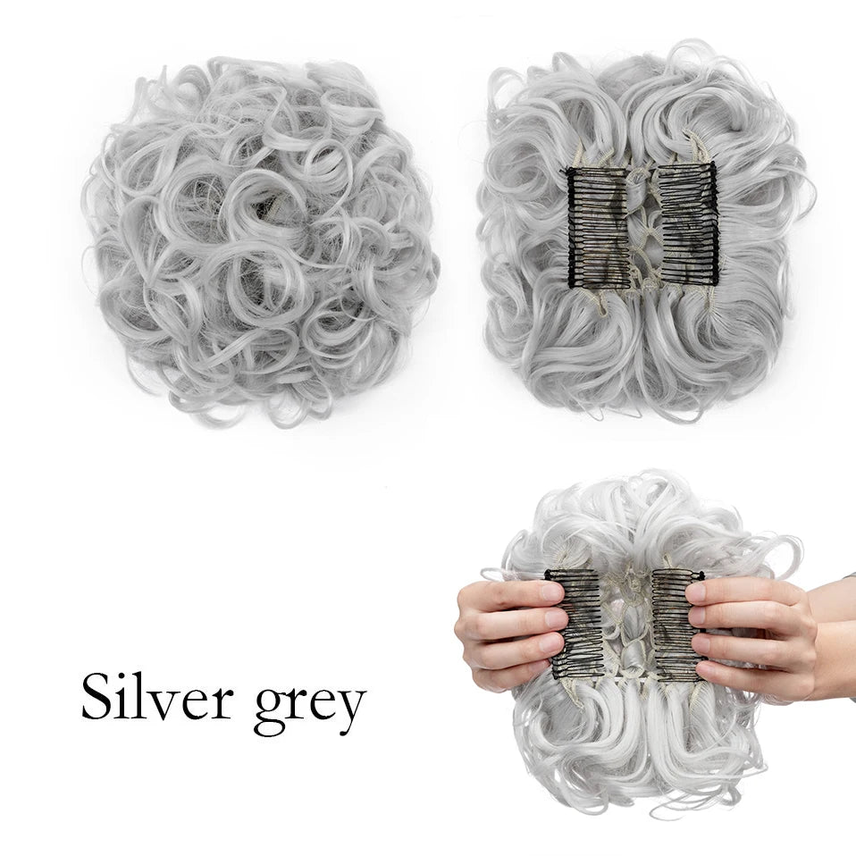S-noilite Synthetic LARGE Comb Clip In Curly Hair Extension Chignon Hair Pieces Women Updo Cover Hairpiece Extension Hair Bun
