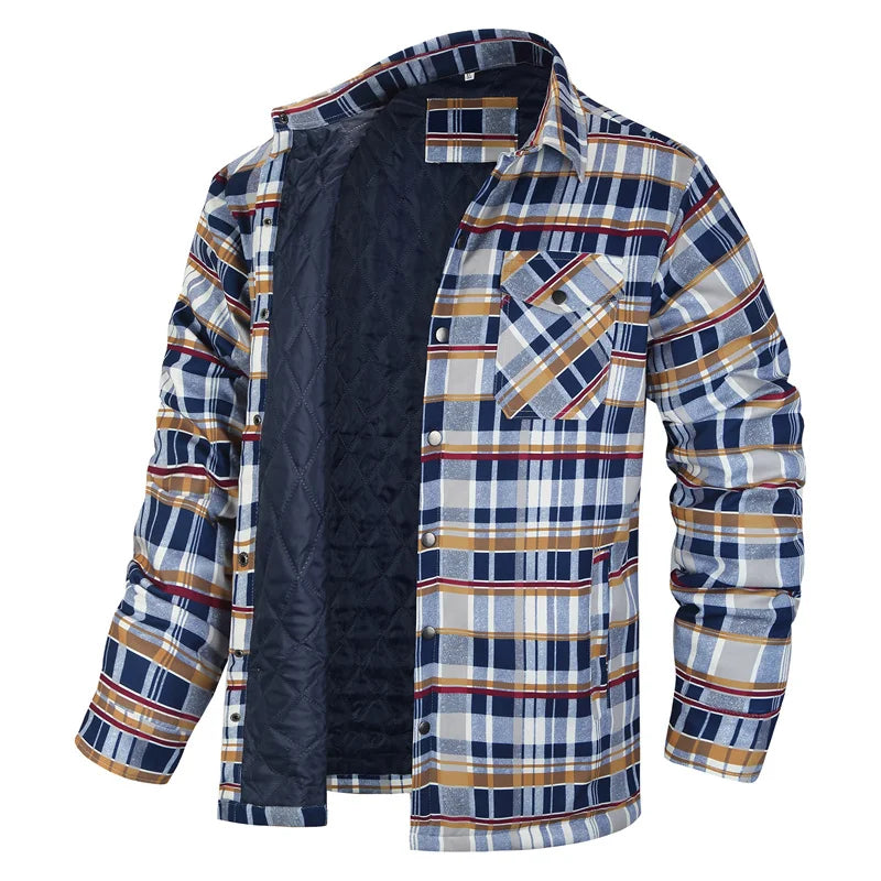 Winter Plaid Shirts For Mens Thick Green Checked Shirt Jacket Casual Long Sleeve Quilted Jackets Big And Tall EUR/US Size S-5XL