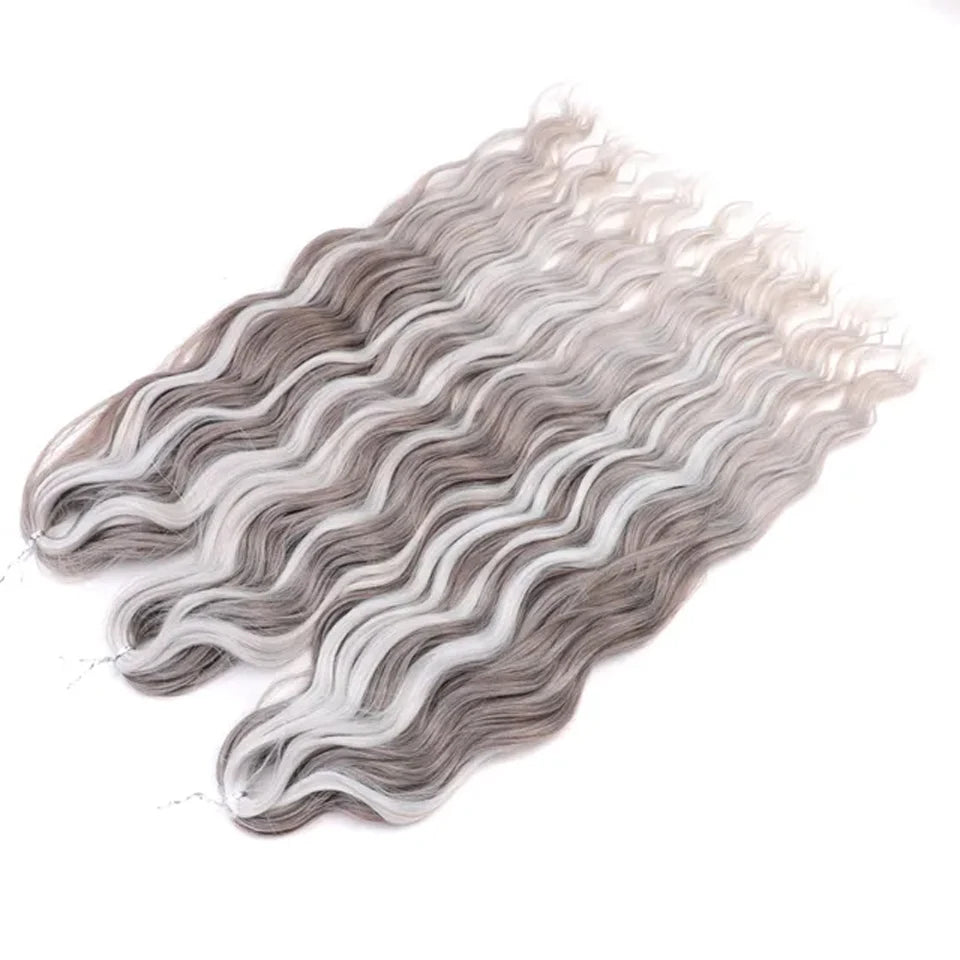 Noble 24 Inch Synthetic Hair Water Wave Braiding Hair Extensions Ombre Rainbow color Deep Wave Curl Twist Crochet Hair Extension