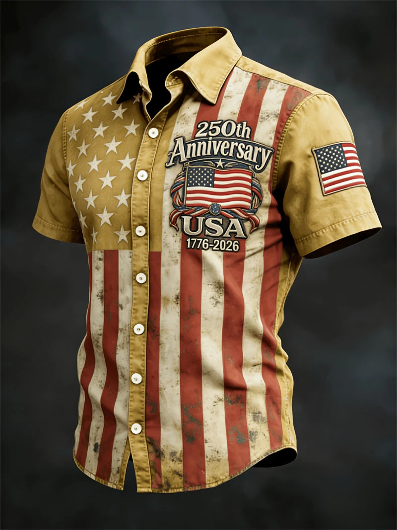2026 New America 250th Anniversary Hawaiian Shirt Men USA Flag 1776–2026 Shirt American Independence Day Apparel Fourth Of July