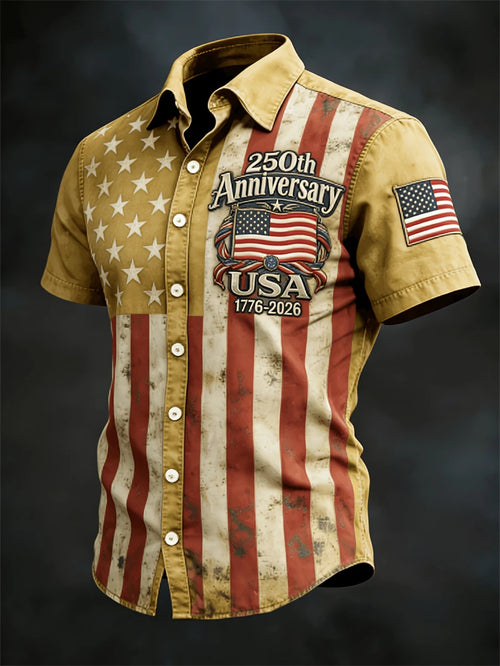 2026 New America 250th Anniversary Hawaiian Shirt Men USA Flag 1776–2026 Shirt American Independence Day Apparel Fourth Of July