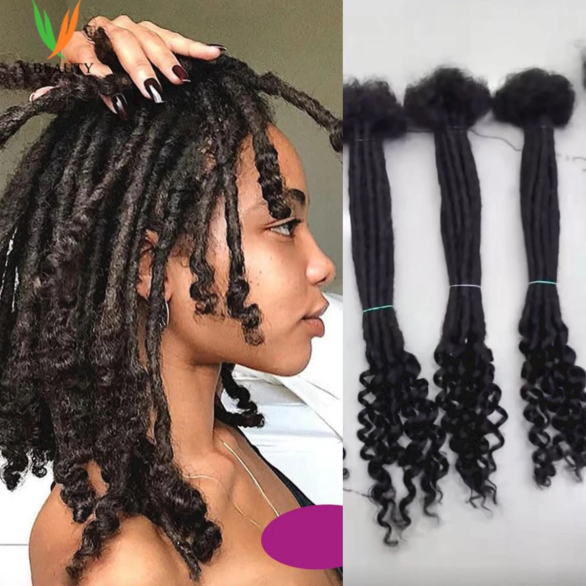 Locs Extension Human Hair with Curly Ends Handmade Human Hair 0.6cm Wide Loc Dreadlock Extension Sisterlocs for Men Women