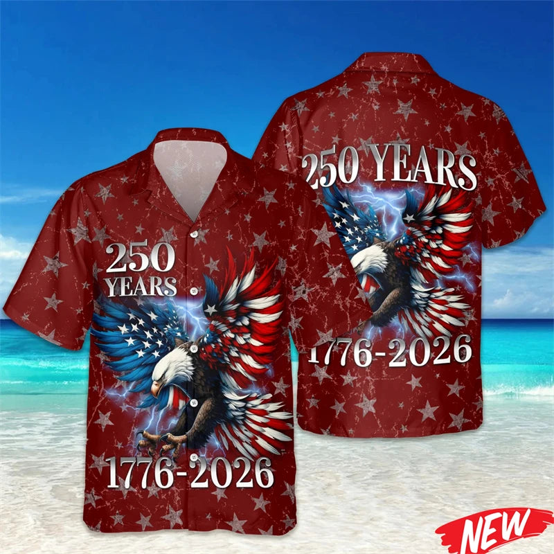 America 250 Years of Freedom Hawaiian Shirt Celebrating 250th Anniversary United States Short Sleeve 2026 New Lapel Shirts