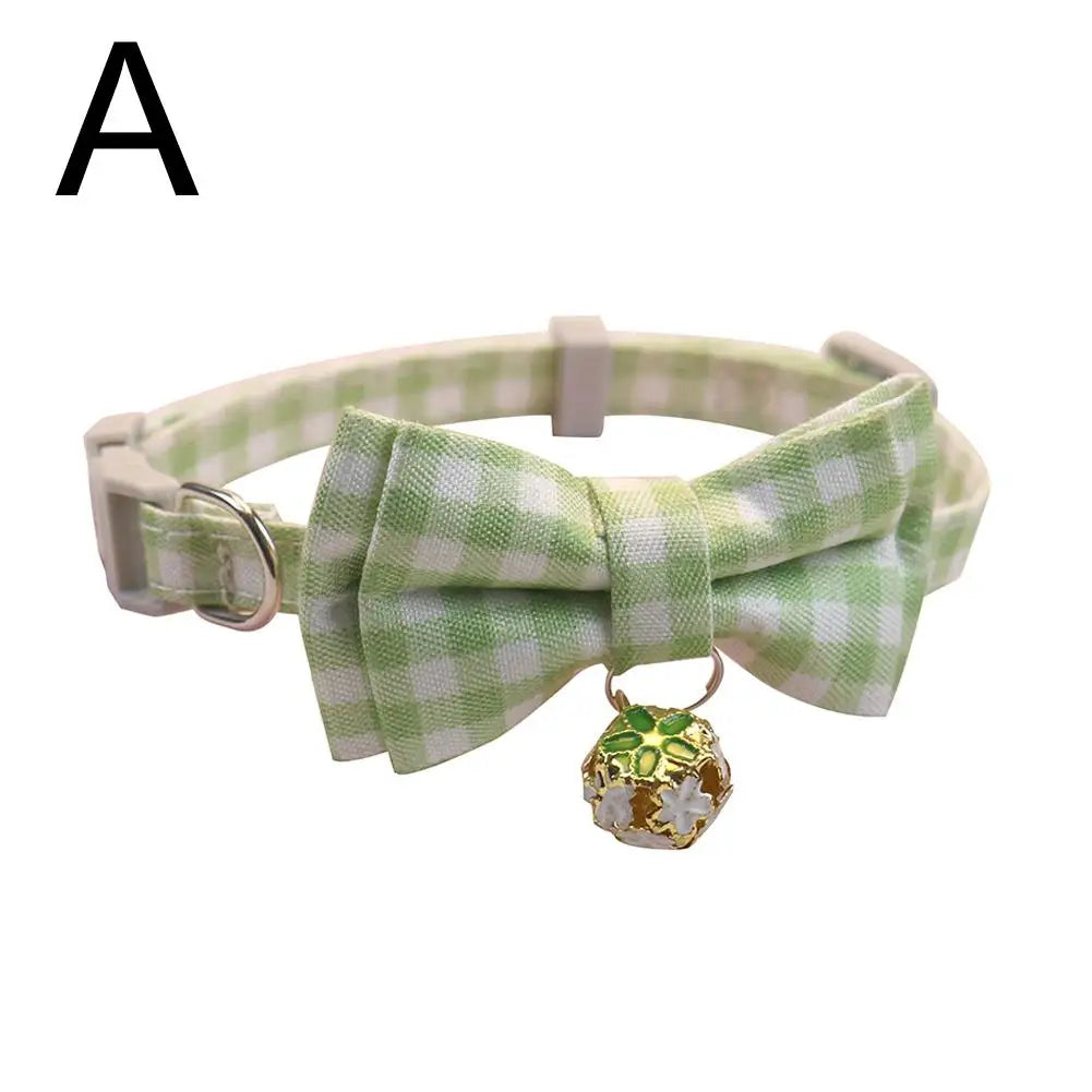 Cute Cat Collar with Bow Tie Cute Plaid Pattern Dog Collar with Bow tie and Durable Buckle Collar for Small Medium Pet