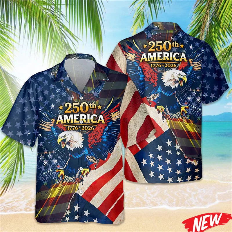 America 250 Years of Freedom Hawaiian Shirt Celebrating 250th Anniversary United States Short Sleeve 2026 New Lapel Shirts