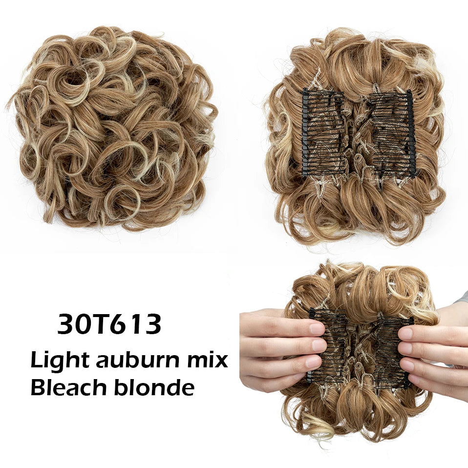 S-noilite Synthetic LARGE Comb Clip In Curly Hair Extension Chignon Hair Pieces Women Updo Cover Hairpiece Extension Hair Bun