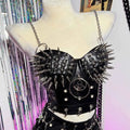 Gothic Emo Punk Rock Women's Top with Spikes Grunge PU Leather Spiked Tank Y2K Style Sexy Rave Festival Club Wear Goth Clothing