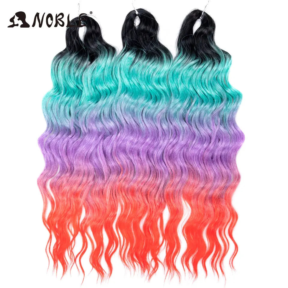 Noble 24 Inch Synthetic Hair Water Wave Braiding Hair Extensions Ombre Rainbow color Deep Wave Curl Twist Crochet Hair Extension