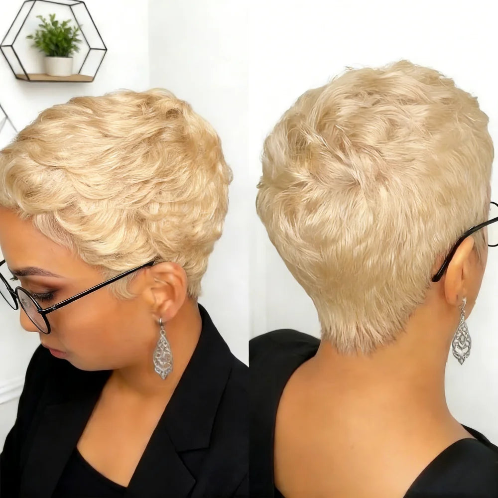 Pixie Cut Short Wig Human Hair Full Machine Made | Short Pixie Human Hair Wigs for Women