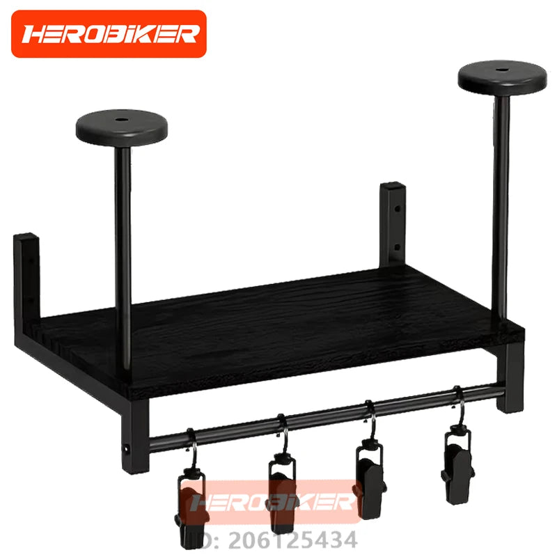 Motorcycle Helmet Wall Mount Wooden Shelf With Adjustable Hooks Sturdy Durable Storage For Motocross Bicycle Accessories