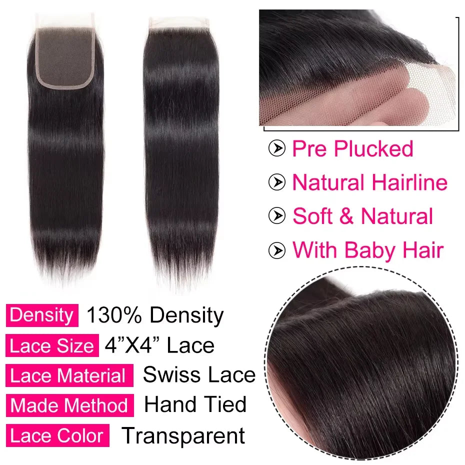13x4 HD Lace Frontal Brazilian Straight Hair HD Transparent Lace Closure Pure-Hand Tied Human Hair Lace Closure 12-24 Inch