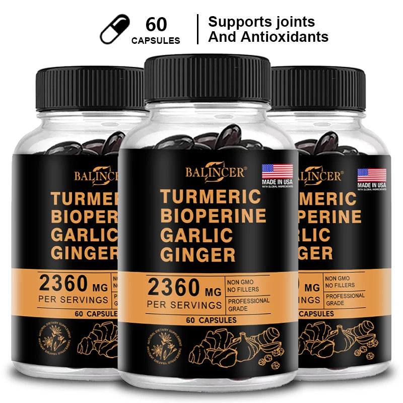 Turmeric and Black Pepper Ginger - Joint Support Supplement Containing Piperin and 95% Curcumin. Digestive and Immune Support