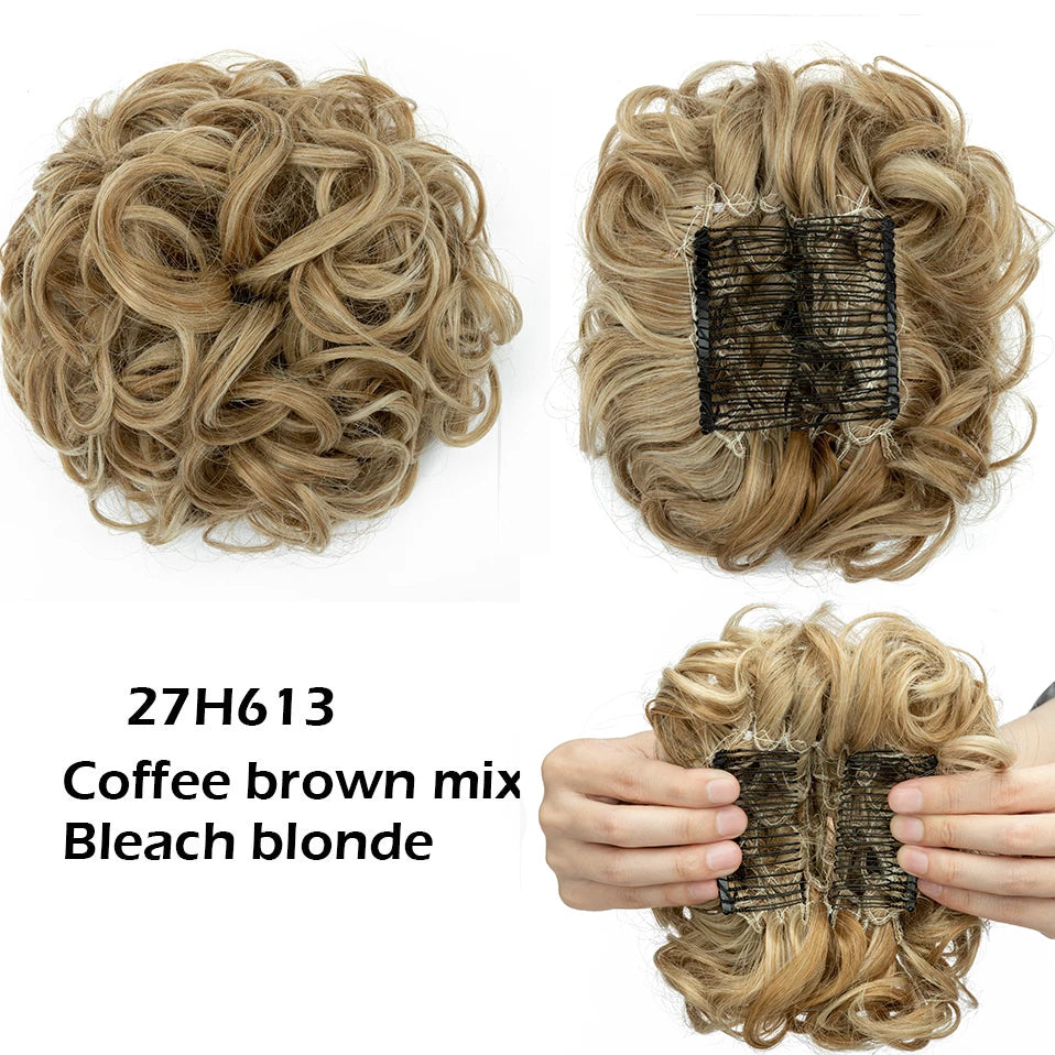 S-noilite Synthetic LARGE Comb Clip In Curly Hair Extension Chignon Hair Pieces Women Updo Cover Hairpiece Extension Hair Bun