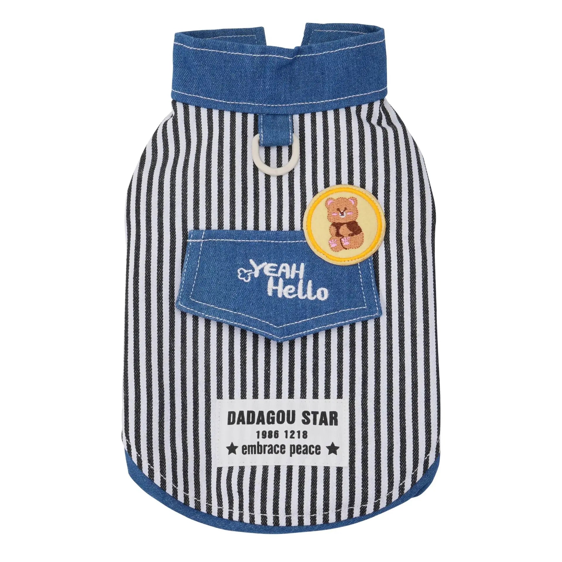 Pet dog cat clothing breathable denim pet clothes for spring summer new striped Jean Teddy Vest Yorkshire Shirt Apparel Supplies