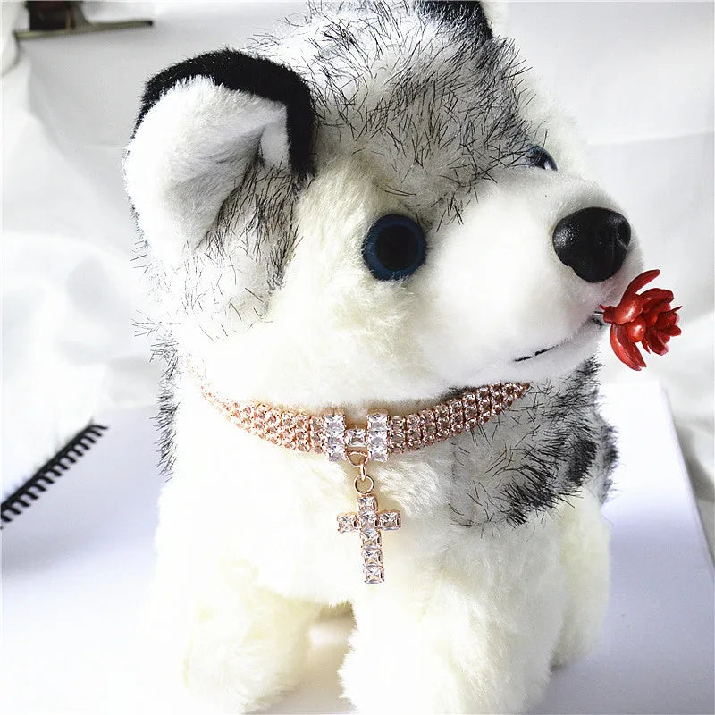 Cross Bling Crystal Diamond Dog Collar Puppy Pet Shiny Rhinestone Solid Necklace Size for Small Medium Dogs Collars Pet Supplies