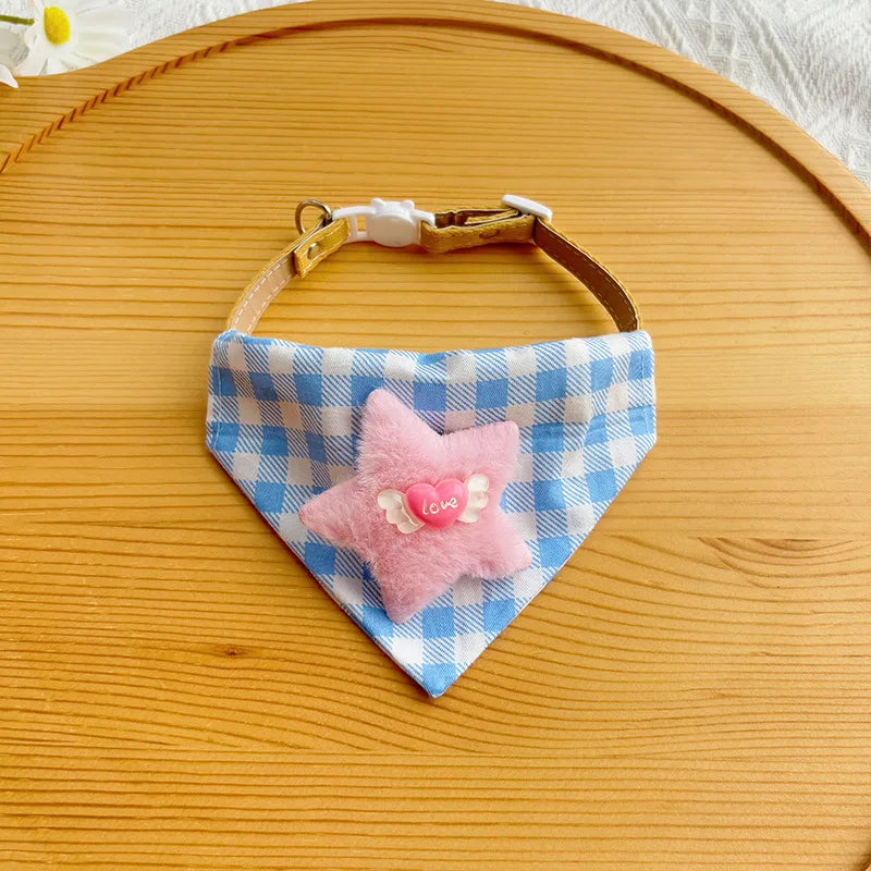 Dog Drool Bib Collar Pet Triangle Bib Cat Cartoon Bib Plaid Cute Outfit Dog Accessories For small Dogs