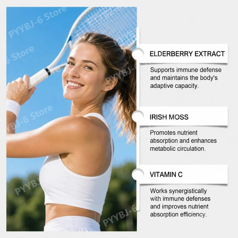 Elderberry Sea Moss Gummies with Vitamin C & D3 Zinc 60 Vegan Gummies Daily Wellness Supplement for Adults Hair Skin Nails Care