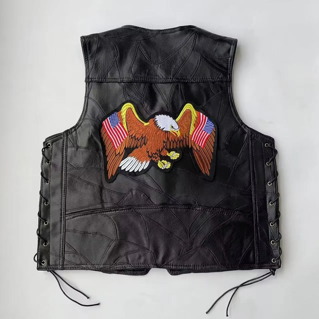 Motorbike Embroidered Men Motorcycle Leather Vests Punk Sleeveless Jacket Riding Biker Waistcoat Men's Clothing Streetwear