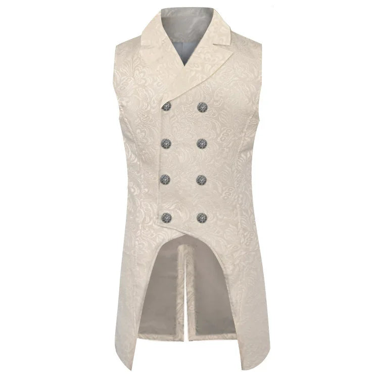 Medieval Men's Gothic Jackets Vintage Jacquard Waistcoats Steampunk Cosplay Costumes Double Breasted Slim Tuxedo Vests Tops Male