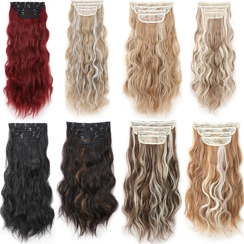 4Pcs/Set 16/20/24 Inch Synthetic Hair Clip In Long Wavy Thick Double Weft  Hair Extensions Hairpieces For Women