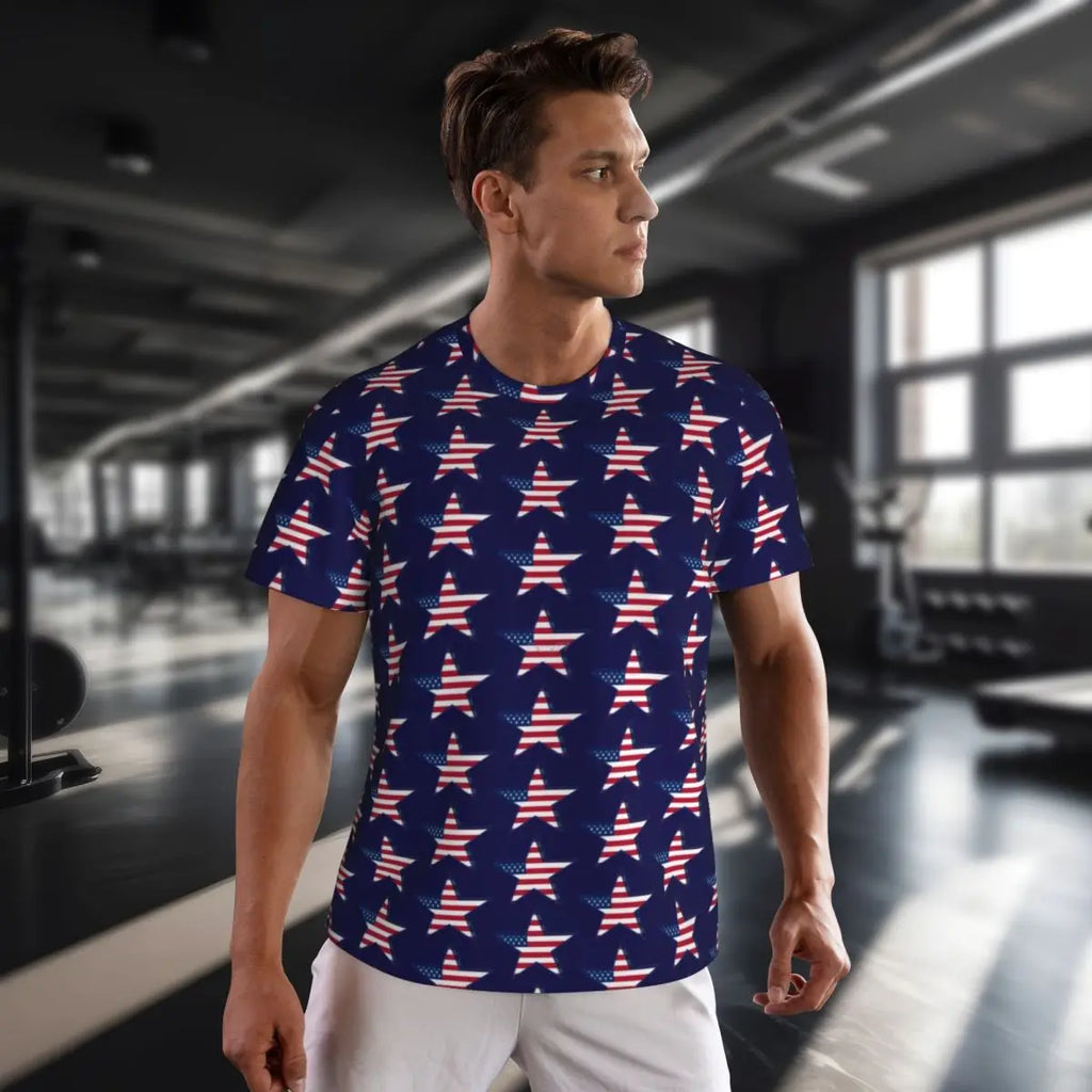USA American Flag T-Shirt Male Star Print Patriotic Streetwear Running T-Shirts Breathable Beach Fashion Tees Oversize Tops