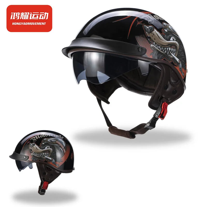 Vintage Helmet Motorcycle Half Helmet Men's and Women's Electric Locomotive Summer Hard Hat Hoop Helmet Personality