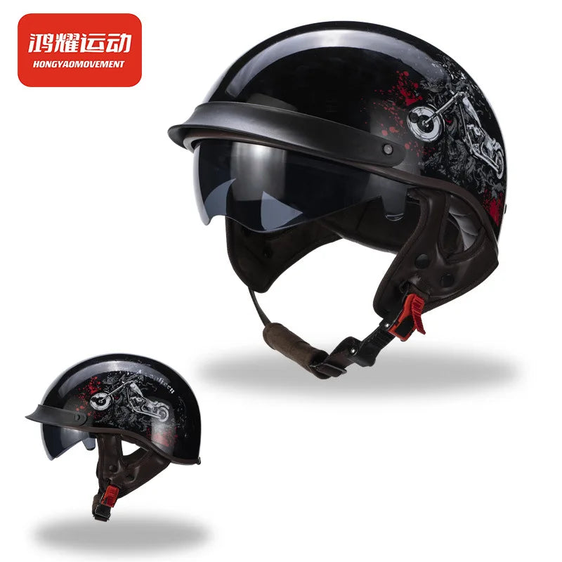 Vintage Helmet Motorcycle Half Helmet Men's and Women's Electric Locomotive Summer Hard Hat Hoop Helmet Personality