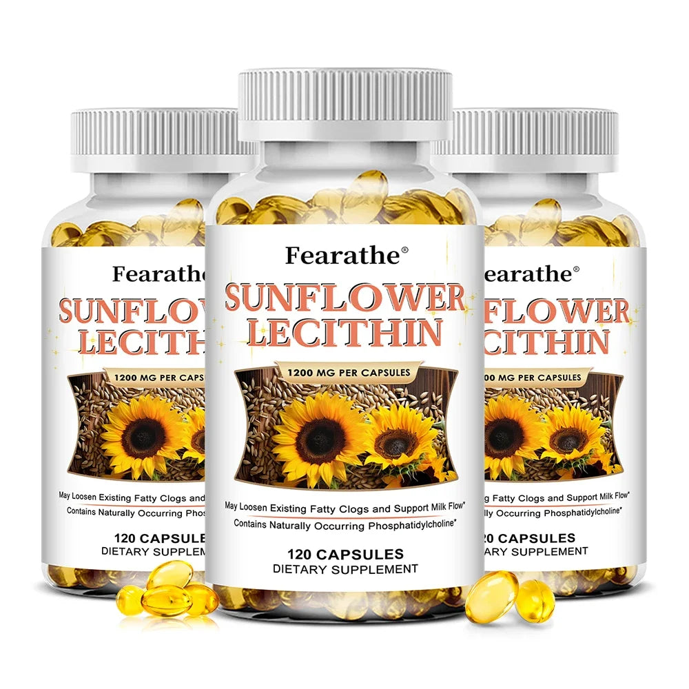 Sunflower Lecithin Supplement, 1200 Mg, Energy Support, Relieves Blocked Milk Ducts, Promotes Liver and Brain Health, Non-GMO