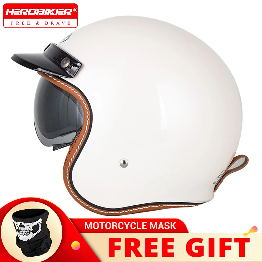 Vintage Motorcycle Helmet Summer 3/4 Open Face Helmet Electric Vehicle Locomotive Men and Women Outdoor Riding Locomotive Helmet