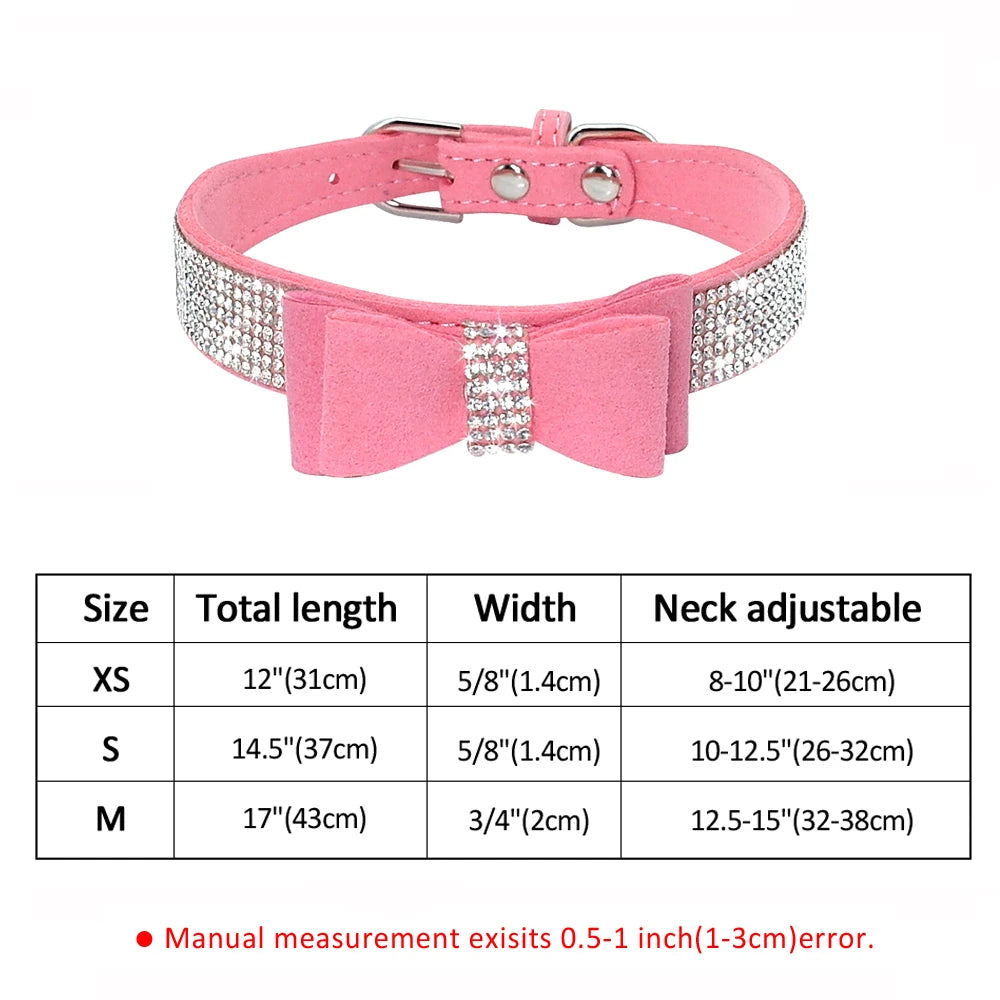 Bling Rhinestone Dog Collar Cute Bowknot Puppy Cat Collars Soft Padded Pet Necklace With Bowtie Warm For Small Dogs Chihuahua
