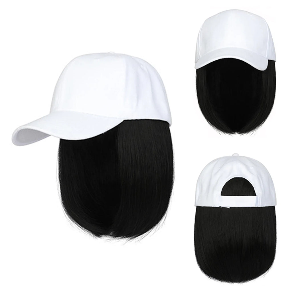 Short Straight Wigs Hat Women Wig Hat Hair Wig Cap Hip Hop Cap for Women Straight Baseball Bob Wig Bonnet Cool Punk Wigs