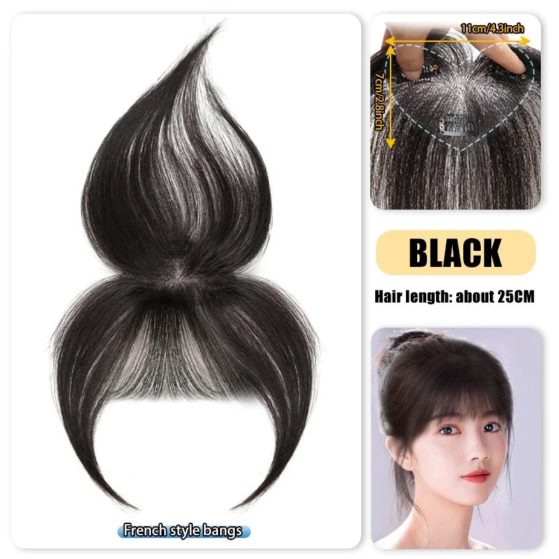 25cm 100% Human Hair Women's Natural Forehead Whitening Hair Enhancement Head Curtain 3D Bangs Increase Hair Volume