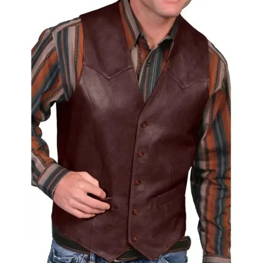 New2026 Men's Casual Leather Vests Punk Style V-Neck Party Stage Performance Costume Business Waistcoat Sleeveless Vest Men Tops