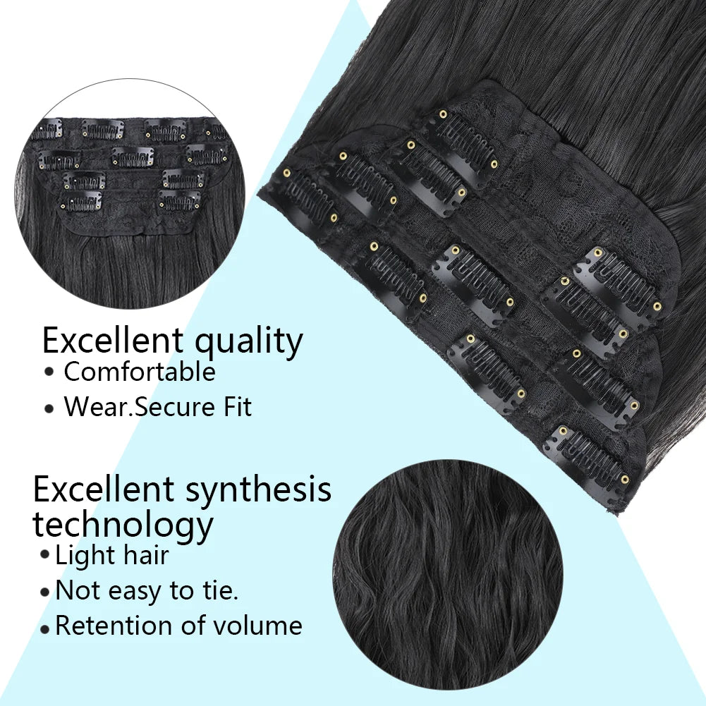4Pcs/Set 16/20/24 Inch Synthetic Hair Clip In Long Wavy Thick Double Weft  Hair Extensions Hairpieces For Women