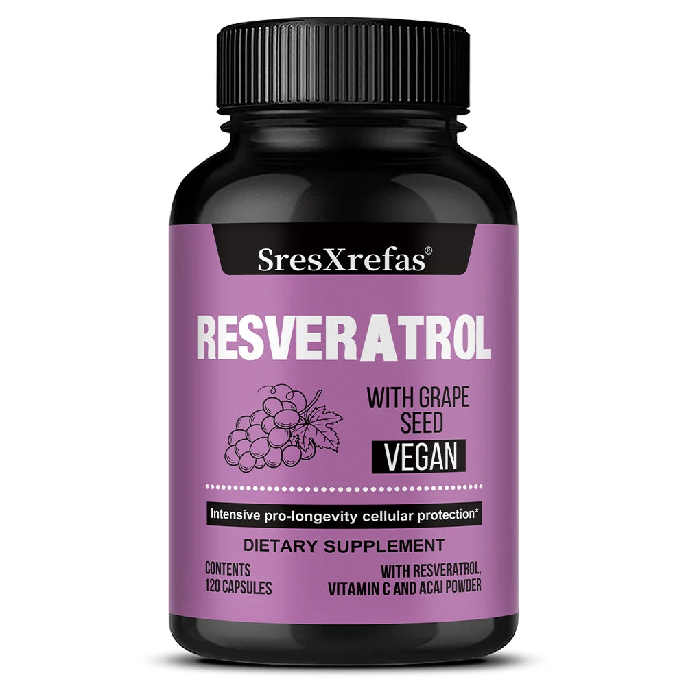 Resveratrol Supplement, Extra Strength Formula for Healthy Aging, Immune Support, Vegan Capsules with Grape Seed Extract