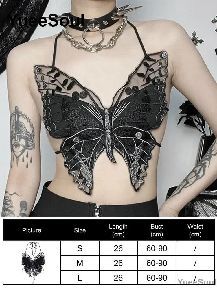 Gothic Crop Tops Black Lace Mesh Tanks Tops 2026 New Y2K Goth Punk Grunge Fairy Core Sexy Y2K Halloween 2000s Women Clothing