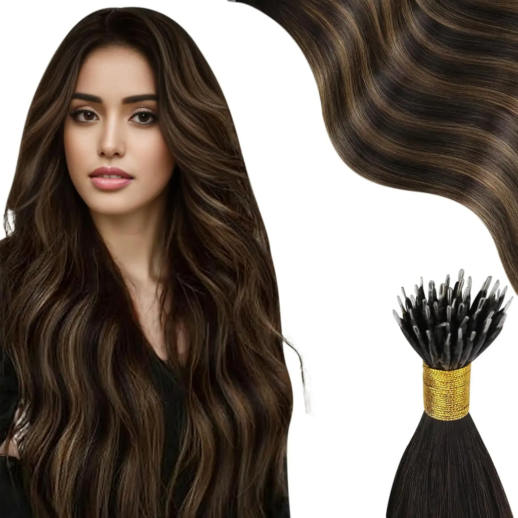 Moresoo Nano Hair Extensions Human Hair Extensions Brazilian Hair Natural Nano Ring Hair Extensions Human Hair Nano Tip 50G/50S