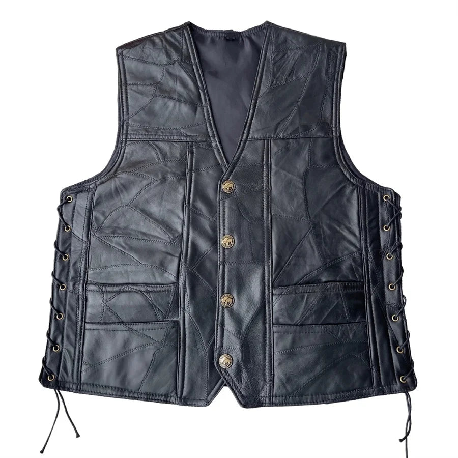 Motorbike Embroidered Men Motorcycle Leather Vests Punk Sleeveless Jacket Riding Biker Waistcoat Men's Clothing Streetwear