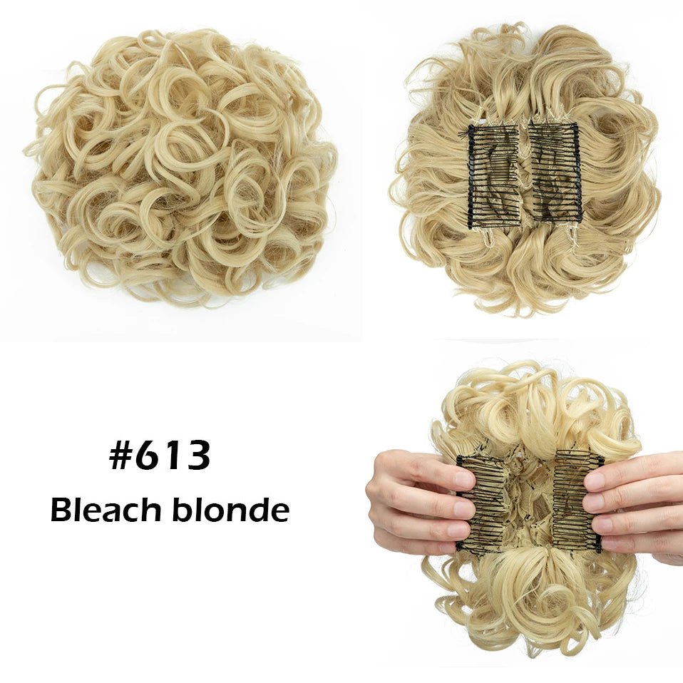 S-noilite Synthetic LARGE Comb Clip In Curly Hair Extension Chignon Hair Pieces Women Updo Cover Hairpiece Extension Hair Bun