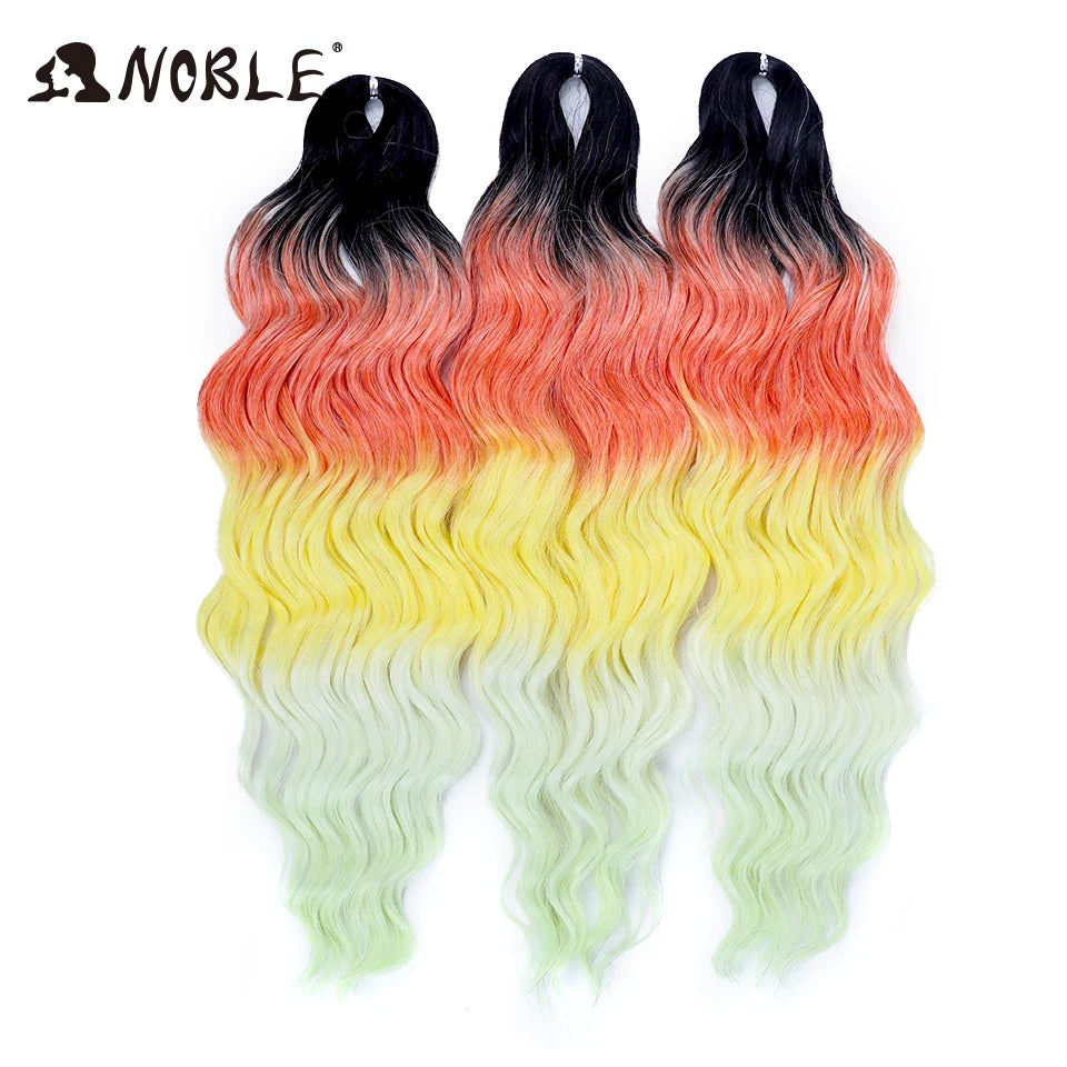 Noble 24 Inch Synthetic Hair Water Wave Braiding Hair Extensions Ombre Rainbow color Deep Wave Curl Twist Crochet Hair Extension
